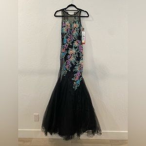 Jovani 41161 sleeveless mermaid evening gown with floral accents